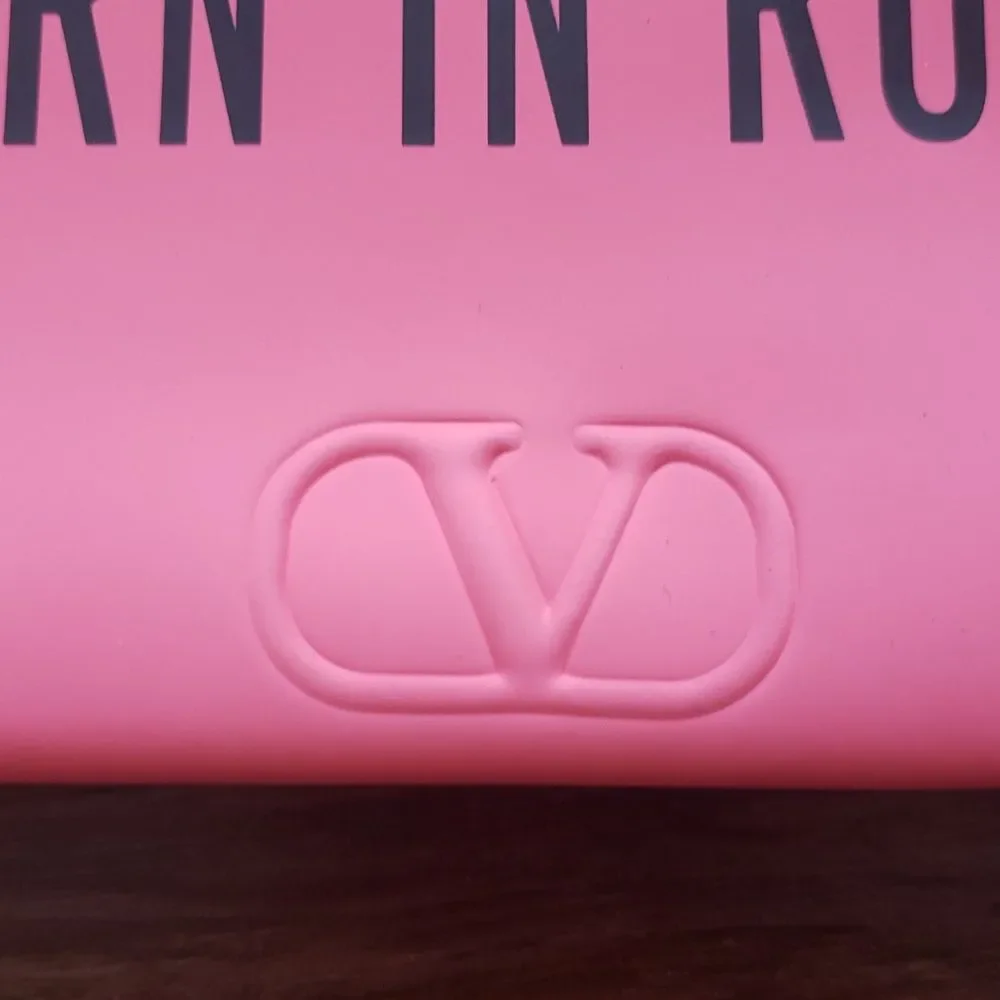 Valentino Coral Pink Black Trim Chic Feminine Lux Wristlet Clutch Pochette 7x4.5